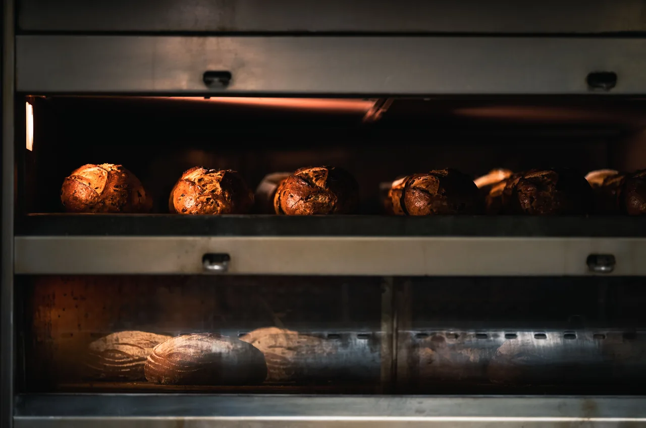Bread baking in an oven